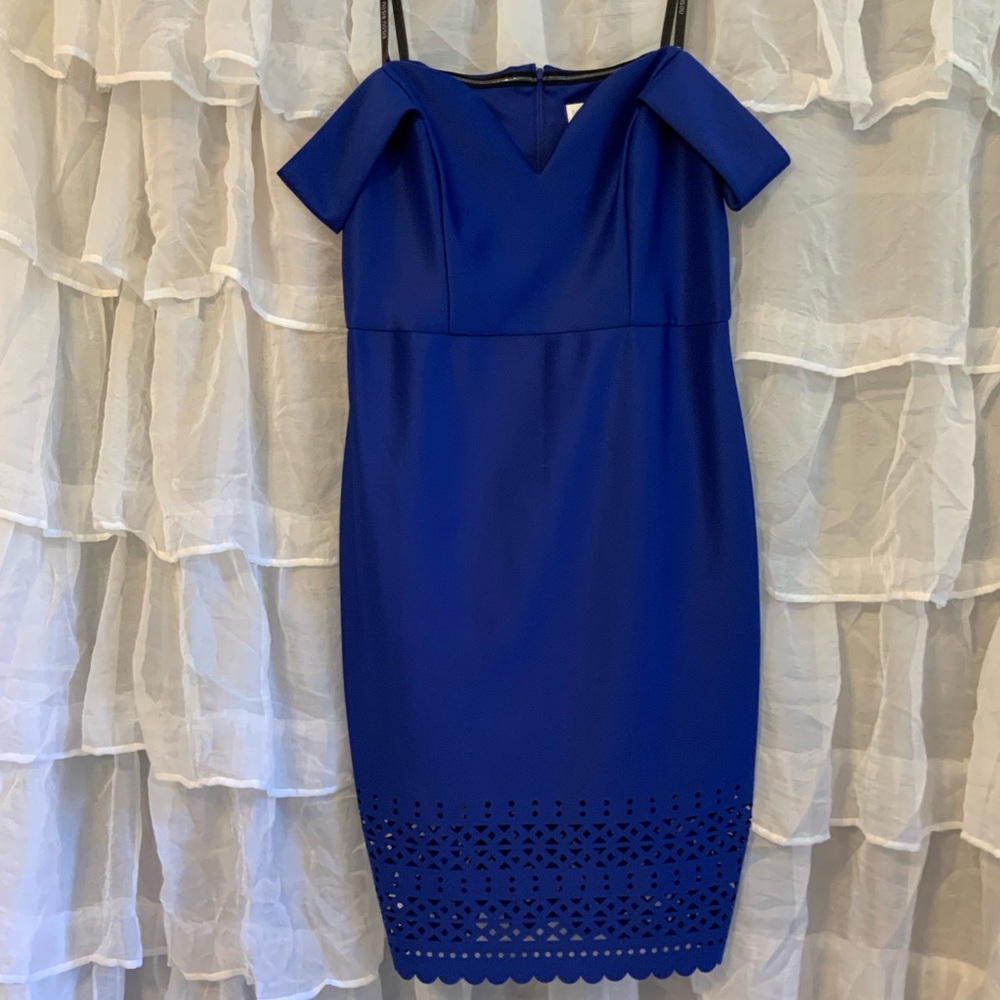 NWT Bisou Bisou Michele Bohbot cobalt blue laser cut dress